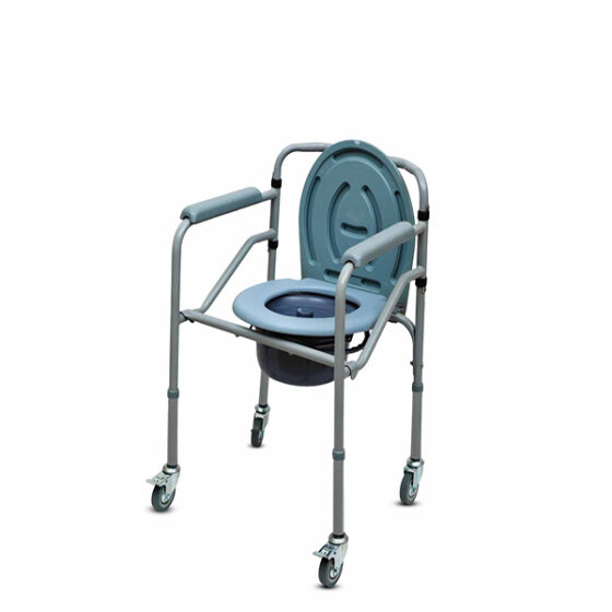 Height Adjustable Commode Chair with Wheels (Powder Coated) Medikart