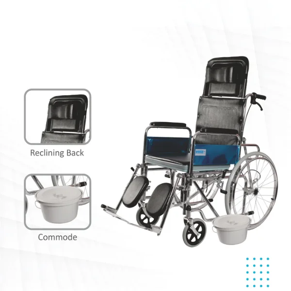 Rodeo Ext Reclining Commode Wheelchair with Spoke Wheel 3