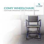 Healthshine Commode Chair Foldable Frame Wheelchair with Removable Armrests, Cushion, Lid for Commode & Leg Rest (Blue) Model No. - HS692 - Image 3