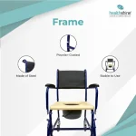 Healthshine Commode Chair Foldable Frame Wheelchair with Removable Armrests, Cushion, Lid for Commode & Leg Rest (Blue) Model No. - HS692 - Image 5