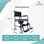 Healthshine Commode Chair Foldable Frame Wheelchair with Removable Armrests, Cushion, Lid for Commode & Leg Rest (Blue) Model No. - HS692 - Image 6