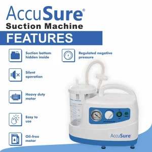 AccuSure Premium Quality Electric Oil-Free Low Noise Single Jar Portable Phlegm Suction Machine - Image 3