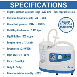 AccuSure Premium Quality Electric Oil-Free Low Noise Single Jar Portable Phlegm Suction Machine - Image 5