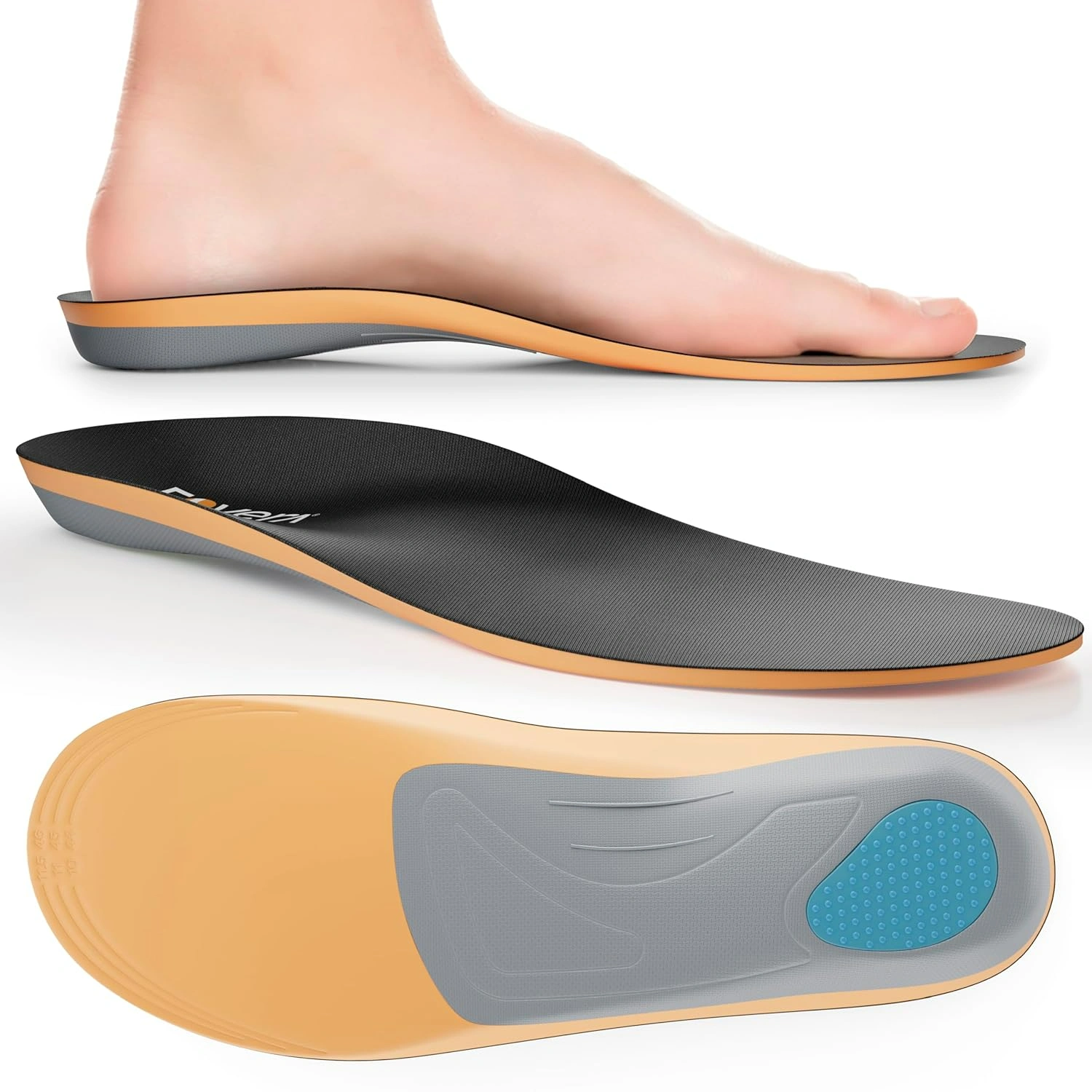 FOVERA Orthotic Low & Medium Support Insole Shoe Inserts for Flat