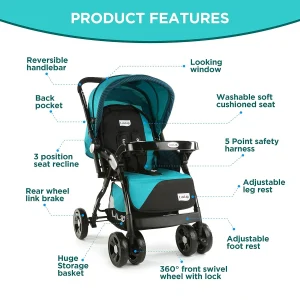 LuvLap Galaxy Stroller/Pram, 0-3 Years (Green/Black) & Royal Baby Hip Seat Carrier with 4 Carry Positions, for 4 to 24 Months, Max Weight Up to 12 Kgs (Purple) - Image 3