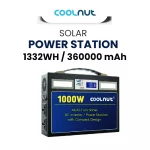 Coolnut Compact Solar Power Station, 1000watt-1332Wh Capacity -360000 mAh, With EV Batteries Inside & 7 years Warranty, For All Electronic Gadgets & Appliances (CNP-832)