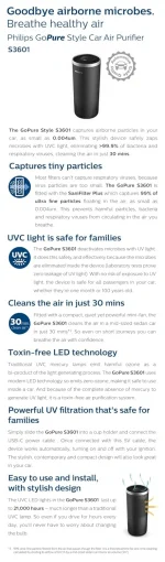 Philips GoPure Style 3601 with HEPA filtration captures particles as small as 0.004um (Equivelant to H14 Grade) - Image 2