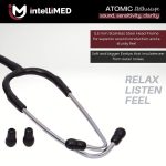 intelliMED Atomic Stethoscope, 1100 series Aerospace grade chest piece with superior sound, sensitivity, clarity, strength and corrosion resistance, 2 Year Warranty (Black) - Image 3