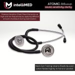 intelliMED Atomic Stethoscope, 1100 series Aerospace grade chest piece with superior sound, sensitivity, clarity, strength and corrosion resistance, 2 Year Warranty (Black) - Image 2