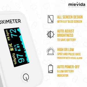 Mievida Finger Tip Pulse Oximeter - FDA & CE Approved, OLED Display, Spo2, Pulse Rate Meter, Visual Alarm, Auto Power Off, Multicolor - Image 4