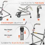 Child Rollator Walker | Foldable Walking Aid for Kids | Adjustable Height | Light Weight | With Front Wheels - Image 7