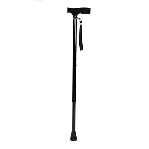 Vissco Avanti T-Shaped Aluminum Walking Stick for Elderly and Physically Challenged, Lightweight Walking Cane, Height Adjustable, Anti-Slip Rubber Shoes for Men and Women (Universal, Black)