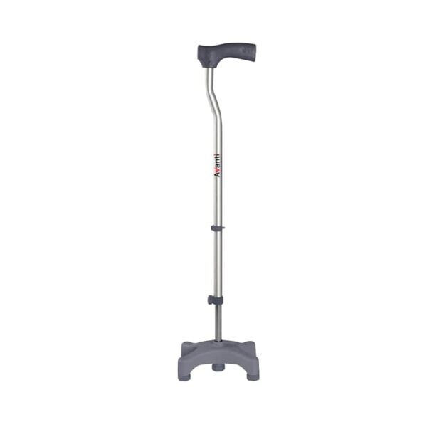 Vissco Avanti L Shape Quadripod Walking Stick (Aluminium) for Elderly and Physically Challenged, 4 Leg Anti-Slip Base, Lightweight, Height Adjustable Walking Cane for Men and Women (Universal, Grey)