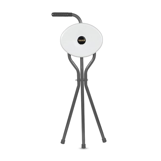 41tE+ETcG2L._SX679_ Vissco Avanti Walking Stick with Foldable Seat for Elderly and Physically Challenged, L Shape Handle, Lightweight, Adjustable Walking Cane for Men and Women, Anti-Slip Rubber Shoes (Universal, Grey) - Image 1
