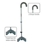 Vissco Avanti U Shape Tripod Walking Stick for Elderly, Old & Geriatric Patients, Adjustable Height, Lightweight Aluminium Walking Cane for Men and Women with Anti-Slip Rubber Base (Grey) - Image 2