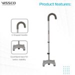 Vissco Avanti U Shape Quadripod Walking Stick for Elderly and Physically Challenged, 4 Leg Anti-Slip Base, Lightweight, Height Adjustable Walking Cane for Men and Women (Universal, Grey) - Image 4