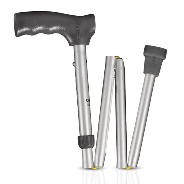 Vissco Avanti Folding L Shape Aluminium Walking Stick for Elderly and Physically Challenged, Lightweight, Height Adjustable Walking Cane for Men and Women, Premium Rubber Shoes (Universal, Grey)