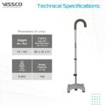 Vissco Avanti U Shape Quadripod Walking Stick for Elderly and Physically Challenged, 4 Leg Anti-Slip Base, Lightweight, Height Adjustable Walking Cane for Men and Women (Universal, Grey) - Image 3
