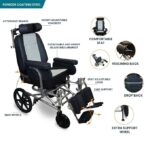 ARREX JANA Powder-Coated Steel Reclining Wheelchair - Premium Cushion Seat, Attendant/Hand Brake, Mag Wheels, Detachable Armrest & Footrest, Adjustable Height Armrest - Image 2