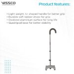 Vissco Avanti U Shape Quadripod Walking Stick for Elderly and Physically Challenged, 4 Leg Anti-Slip Base, Lightweight, Height Adjustable Walking Cane for Men and Women (Universal, Grey) - Image 2