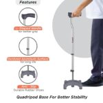 Vissco Avanti L Shape Quadripod Walking Stick (Aluminium) for Elderly and Physically Challenged, 4 Leg Anti-Slip Base, Lightweight, Height Adjustable Walking Cane for Men and Women (Universal, Grey) - Image 4