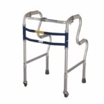 Vissco Dura Step Walker (Aluminium) with Wheel, Foldable Walking Aid, Adjustable Height, Light Weight With Premium Grade Rubber Shoes and PVC Grip (Grey)