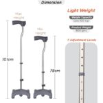 Vissco Avanti L Shape Quadripod Walking Stick (Aluminium) for Elderly and Physically Challenged, 4 Leg Anti-Slip Base, Lightweight, Height Adjustable Walking Cane for Men and Women (Universal, Grey) - Image 5