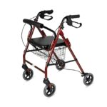 Vissco Dura Rollator Walker With Seat & Basket, Walker For Elderly, Physically Challenged People - Comes With Foldable Mechanism, Weight Bearing Capacity upto 120kg - Universal (Maroon)