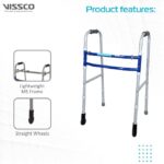 Vissco Medipedic Walker With Straight Castor (Double Bar),Walker for Elderly & Physically Challenged,Foldable,Light Weight & Height Adjustable,Made with High Grade Rubber Shoes & PVC Grip-Universal(Grey) - Image 3
