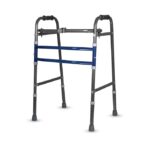 Vissco Medipedic Double Bar Walker Lightweight Height Adjustable Walking Aid for Elderly Physically Challenged Foldable Frame with Anti Slip Rubber Shoes PVC Grip Universal (Grey)