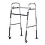 Vissco Dura Lite Aluminium Walker with Wheels, Foldable, Light Weight & Height Adjustable Walking Aid - Made with Premium Grade Rubber Shoes and PVC Grip-Universal (Grey)