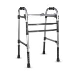 Vissco Dura Max Aluminium Walker for Elderly and those Physically Challenged, Foldable, Light Weight & Height Adjustable Walking Aid - with Premium Grade Rubber Shoes and PVC Grip - Universal (Grey)