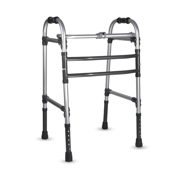 Vissco Dura Max Aluminium Walker for Elderly and those Physically Challenged, Foldable, Light Weight & Height Adjustable Walking Aid - with Premium Grade Rubber Shoes and PVC Grip - Universal (Grey)