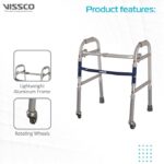 Vissco Champ Folding Walker for Childrens With Castors(Wheels), Foldable, Light Weight, Height Adjustable Walking Aid, Weight Capacity 80kg, Made with High Grade Rubber Shoes & Foam Grip -Universal(Grey) - Image 3