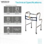 Vissco Dura Step Walker (Aluminium) with Wheel, Foldable Walking Aid, Adjustable Height, Light Weight With Premium Grade Rubber Shoes and PVC Grip (Grey) - Image 3