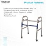 Vissco Champ Folding Walker for Childrens With Castors(Wheels), Foldable, Light Weight, Height Adjustable Walking Aid, Weight Capacity 80kg, Made with High Grade Rubber Shoes & Foam Grip -Universal(Grey) - Image 4