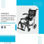 Vissco Imperio Wheelchair Institutional with 300mm Rear Wheels, Fixed Armrest, Foldable, Weight Bearing Capacity 100kg, Color (Blue/Grey) - Image 6