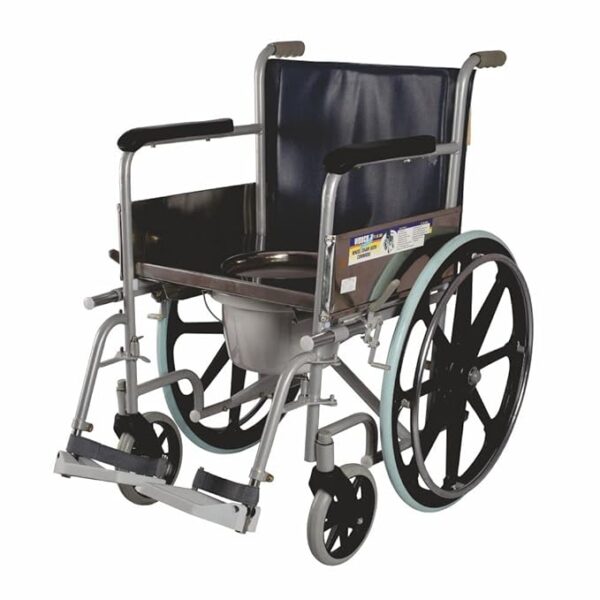 Vissco Comfort Wheelchair with Commode, Foldable, Fixed Armrest and Removable Footrest, Washable Plastic Bucket, for Elderly and Physically Challenged, Weight Capacity 110kg (Universal, Grey)