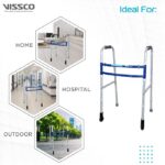 Vissco Medipedic Walker With Straight Castor (Double Bar),Walker for Elderly & Physically Challenged,Foldable,Light Weight & Height Adjustable,Made with High Grade Rubber Shoes & PVC Grip-Universal(Grey) - Image 4