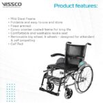 Vissco Imperio Wheelchair with Fixed Big Wheels (Spoke), Fixed Armrest, Foldable, Weight Bearing Capacity 110kg- Color (Blue/Grey) - Image 3
