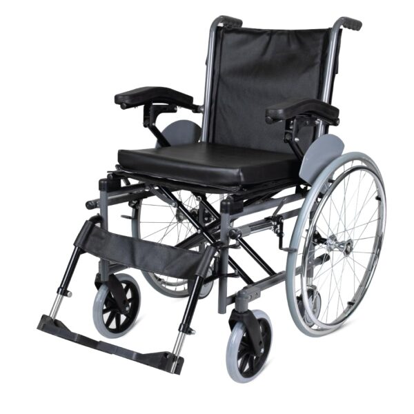 Imperio Wheelchair with Removable Big Wheels (Mag) | Foldable | Swingable Armrest | Weight Bearing Capacity 110kg | Color (Blue/Grey)