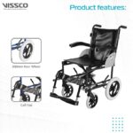 Vissco Imperio Wheelchair Institutional with 300mm Rear Wheels, Fixed Armrest, Foldable, Weight Bearing Capacity 100kg, Color (Blue/Grey) - Image 4