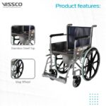 Vissco Comfort Wheelchair with Commode, Foldable, Fixed Armrest and Removable Footrest, Washable Plastic Bucket, for Elderly and Physically Challenged, Weight Capacity 110kg (Universal, Grey) - Image 3