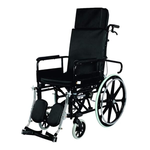 Vissco Imperio Reclining Self-Assist Wheelchair with Elevated Footrest, Foldable & Lightweight, Adjustable Backrest, 110kg Weight Capacity, for Elderly and Patients, Indoor & Outdoor Use (Black)