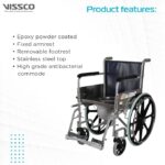 Vissco Comfort Wheelchair with Commode, Foldable, Fixed Armrest and Removable Footrest, Washable Plastic Bucket, for Elderly and Physically Challenged, Weight Capacity 110kg (Universal, Grey) - Image 2