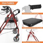 Vissco Dura Rollator Walker With Seat & Basket, Walker For Elderly, Physically Challenged People - Comes With Foldable Mechanism, Weight Bearing Capacity upto 120kg - Universal (Maroon) - Image 3
