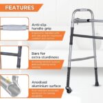 Vissco Dura Lite Aluminium Walker with Wheels, Foldable, Light Weight & Height Adjustable Walking Aid - Made with Premium Grade Rubber Shoes and PVC Grip-Universal (Grey) - Image 5