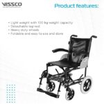 Vissco Imperio Wheelchair Institutional with 300mm Rear Wheels, Fixed Armrest, Foldable, Weight Bearing Capacity 100kg, Color (Blue/Grey) - Image 3