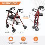 Vissco Dura Rollator Walker With Seat & Basket, Walker For Elderly, Physically Challenged People - Comes With Foldable Mechanism, Weight Bearing Capacity upto 120kg - Universal (Maroon) - Image 7