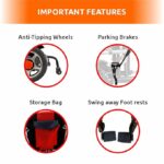 Vissco Zip Lite Premium Electric Wheelchair, Foldable, Lightweight Power Wheelchair for Elderly, EXIDE Battery, 10-15Km Range, 100kg Capacity, Thick Cushion, Compact Travel-Friendly (Red/Black) - Image 5